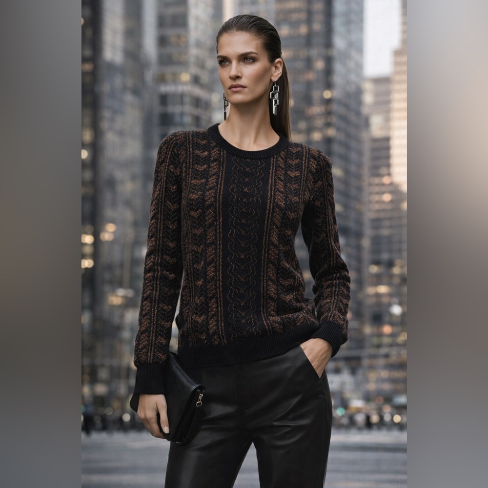 Rag & Bone Jesse Pullover Knit Sweater / Gold & Burgundy Metallic Patter